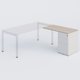 Retour direct 120x60cm sur caisson métal HB P.60cm 3 tiroirs, plateau acacia, structure blanc