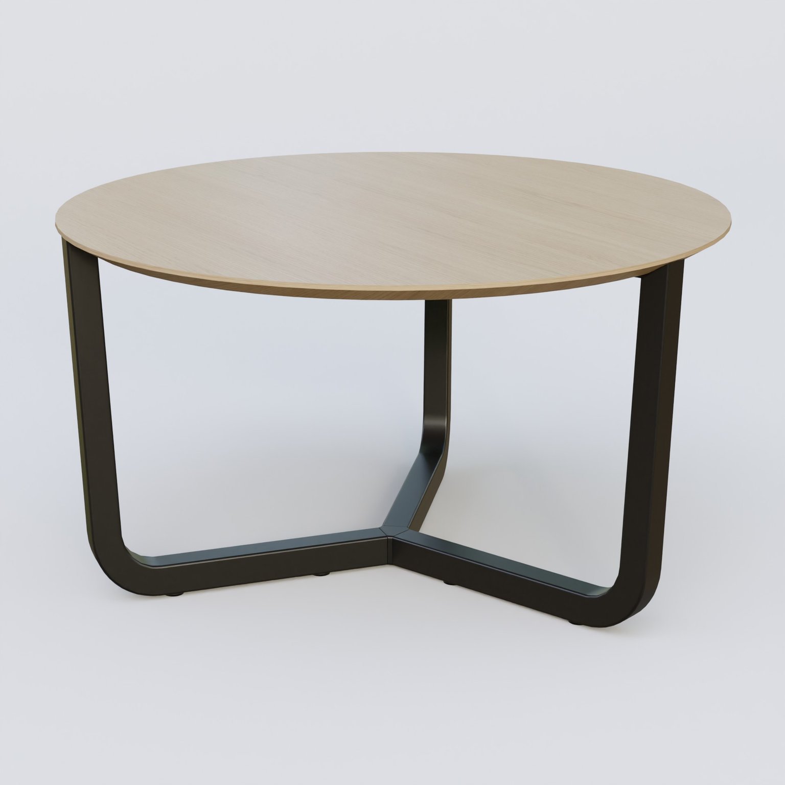 Table Basse Fashion Styl piètement tryptique en métal et plateau bois. Plateau Chêne et pietement Noir (RAL 9005).