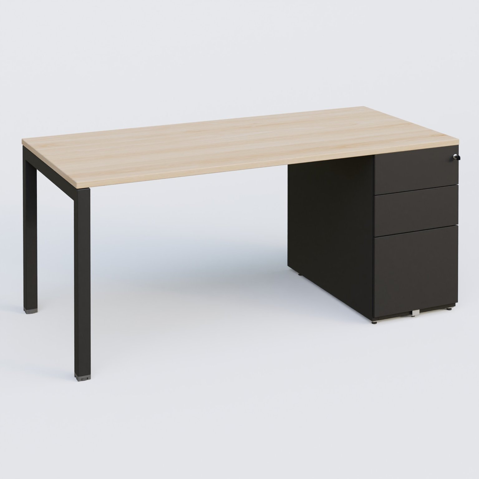 K3 Plateau droit 180x80 avec caisson métalique sous le plateau. Plateau Hêtre et pietement Noir Mat