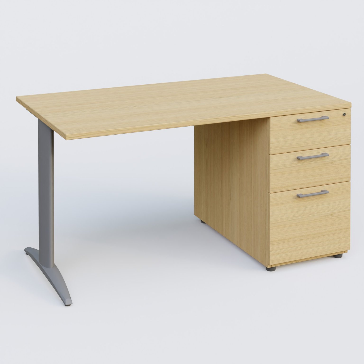 K2 Plateau droit 140x80 avec caisson porteur mélamine sous le plateau. Plateau , caisson Chêne clair et pietement Aluminium