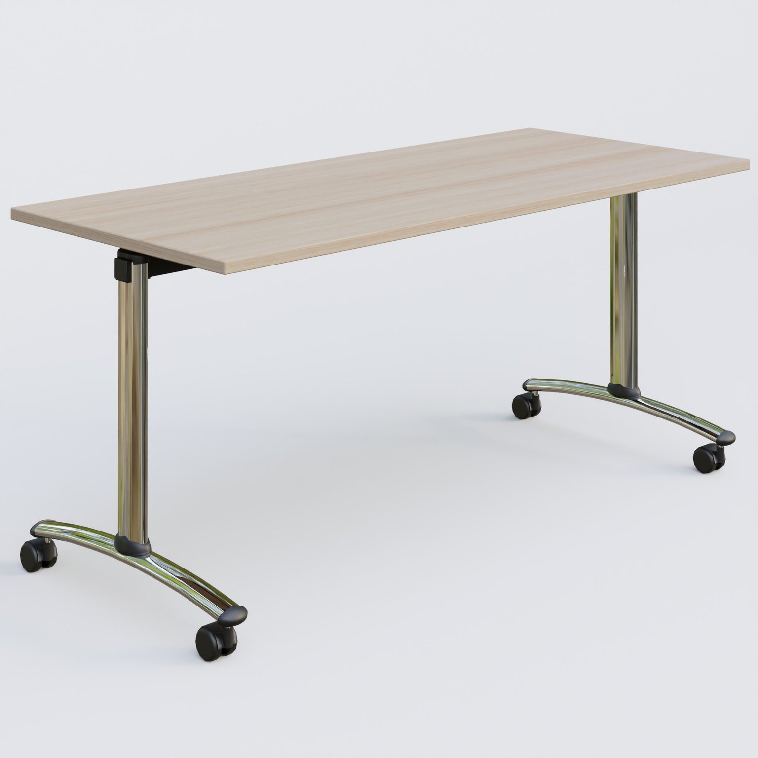 Table abattante gamme Arca 160-70 cm. Plateau Acacia et pietement Chrome.