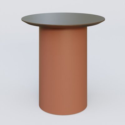 [Pas de famille] - [Pas de sous famille] - Table Basse Fashion Styl piètement colonne en métal D-26cm et plateau bois. Plateau Chêne Moka et pietement Brun cuivré (RAL 8004).