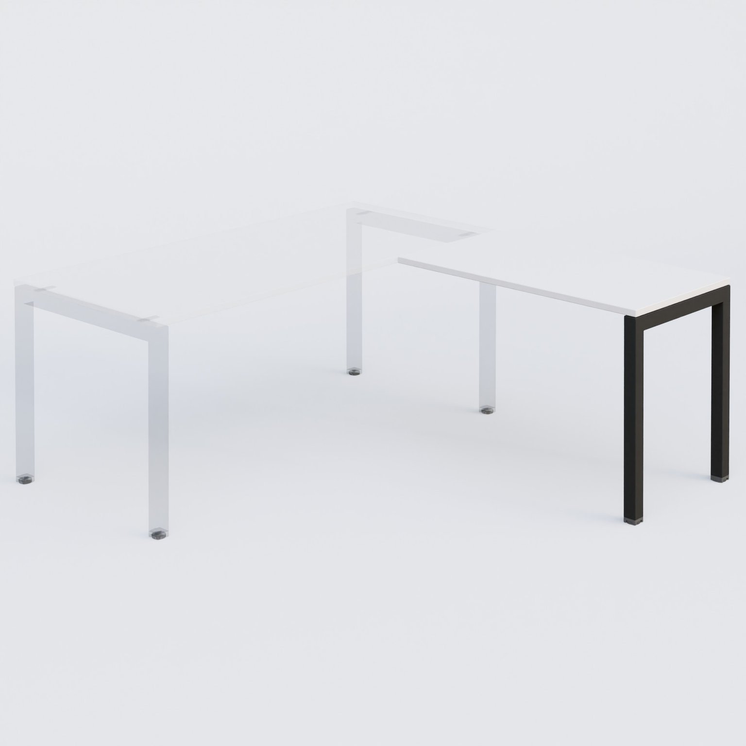 K3 retour direct 100x60cm sur pieds P.60cm. Plateau Blanc et pietement Noir Mat