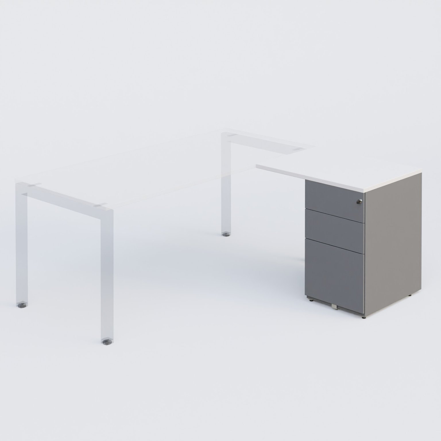 Retour direct 60x80cm sur caisson porteur métal 3 tiroirs blanc/aluminium - sur délai