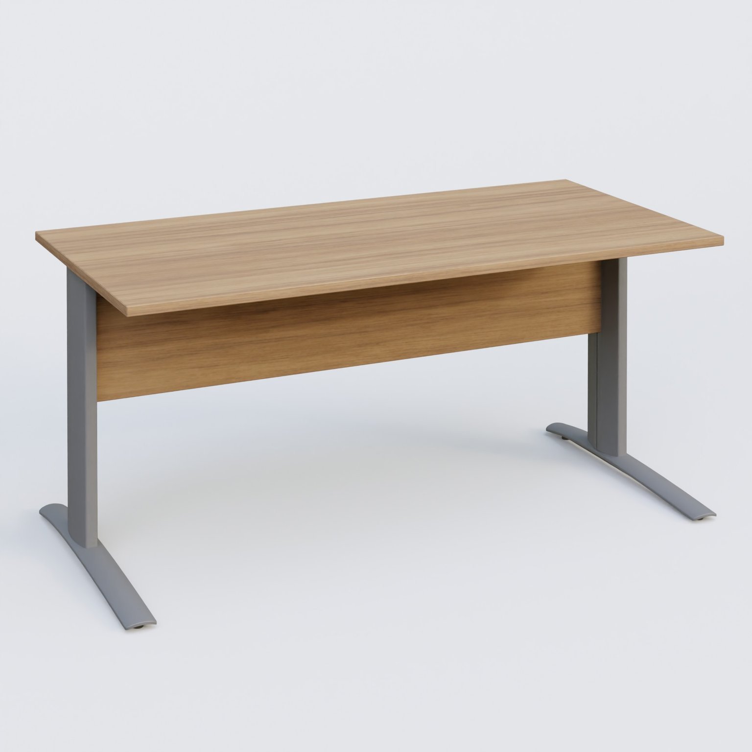 K1 Plateau droit 160x80 avec voile de fond bois. Plateau Noyer et pietement Aluminium