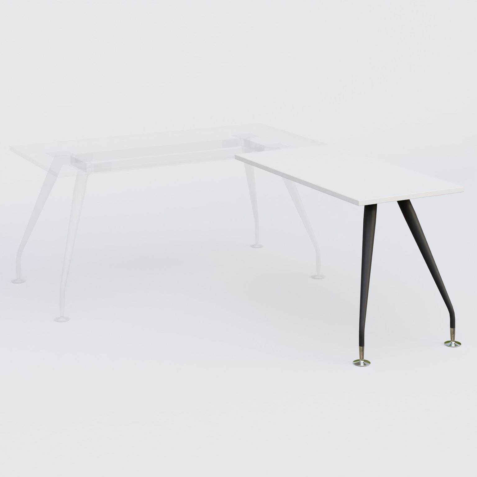 K5 retour sur pied 120*60 cm. Plateau Blanc et pietement Noir Mat avec base chromé.