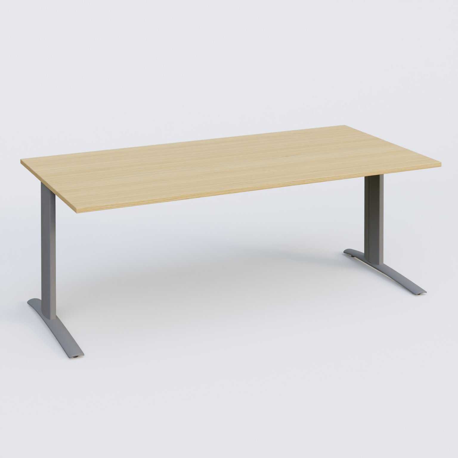 K1 Plateau droit 200x100 pieds fixe. Plateau Chêne clair et pietement Aluminium