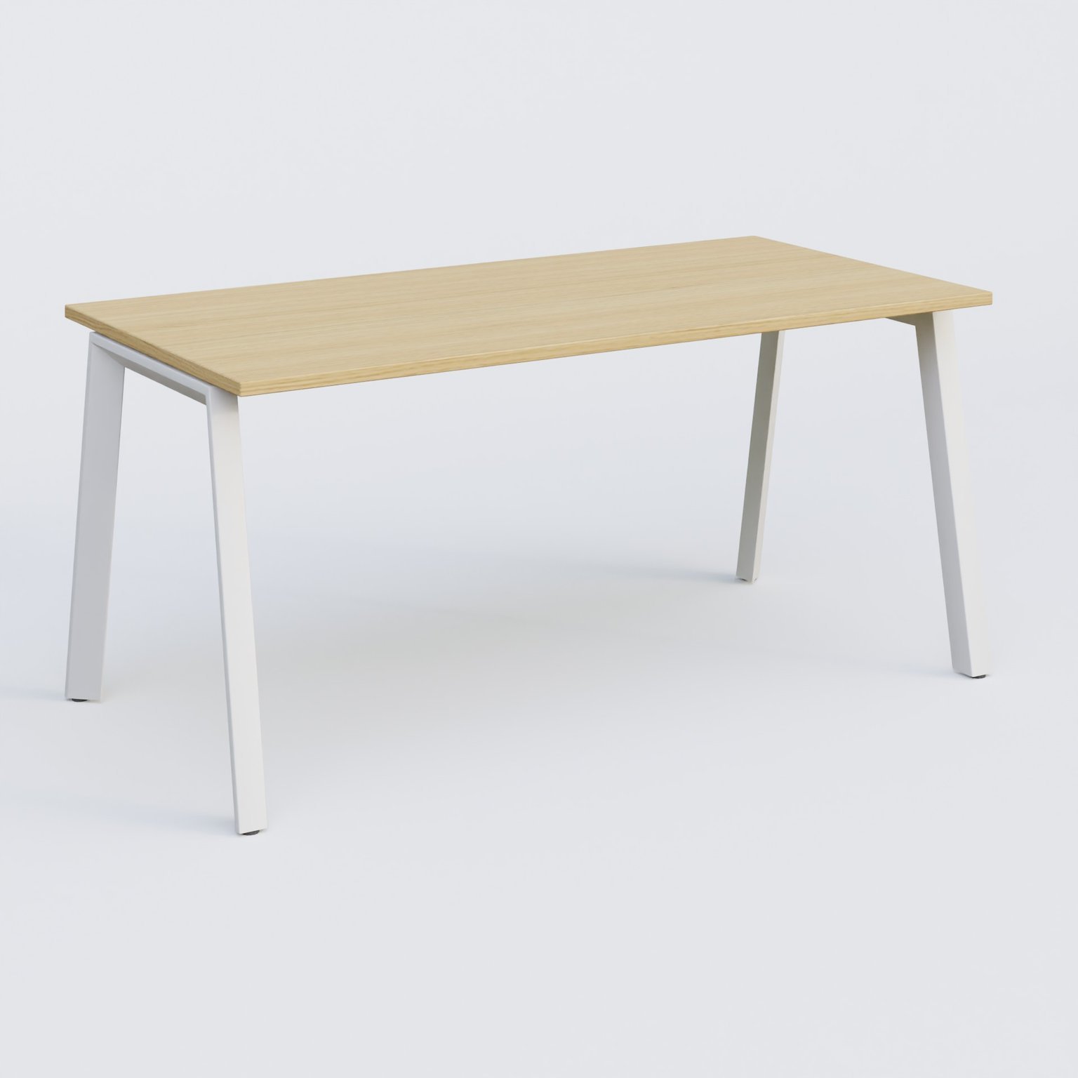 K8 plan droit 160*80 sur pieds fixe. Plateau Chêne clair et pietement Blanc