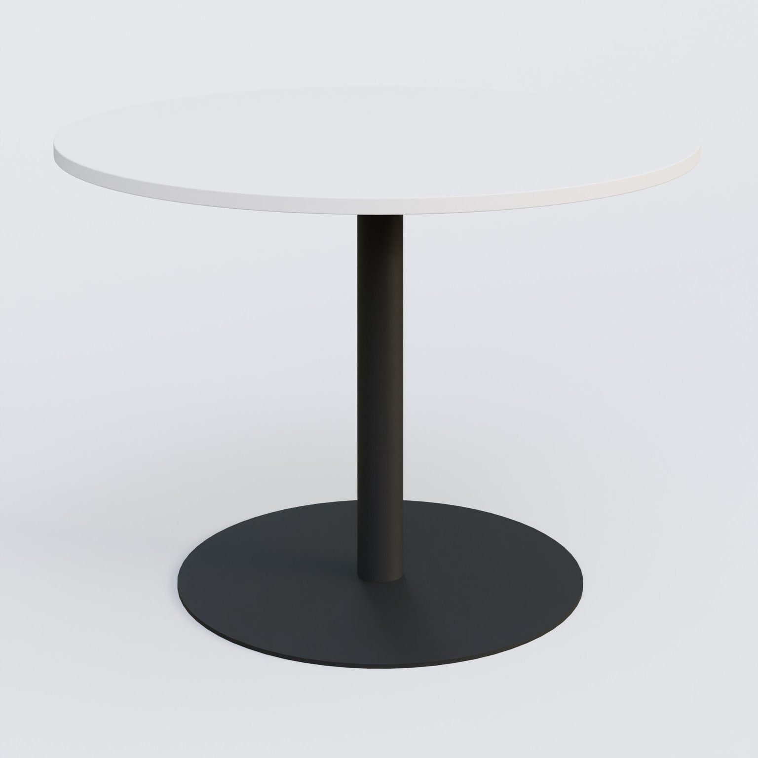 Table ronde diametre 100 cm avec pieds colonne centrale. Plateau Blanc et pietement Noir Mat