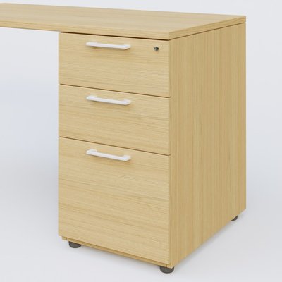 [Pas de famille] - [Pas de sous famille] - Extensions retour sur caisson 100*60 cm avec 3 tiroirs pour bureau K9. Plateau Chêne clair et caissonChêne clair.