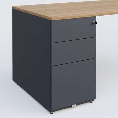 [Pas de famille] - [Pas de sous famille] - K1 Plateau droit 180x80 avec caisson métal porteur sous plateau à gauche. Plateau Noyer et pietement Anthracite