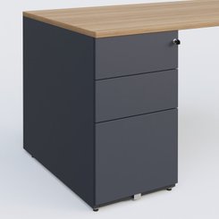 [Pas de famille] - [Pas de sous famille] - K1 Plateau droit 180x80 avec caisson métal porteur sous plateau à gauche. Plateau Noyer et pietement Anthracite