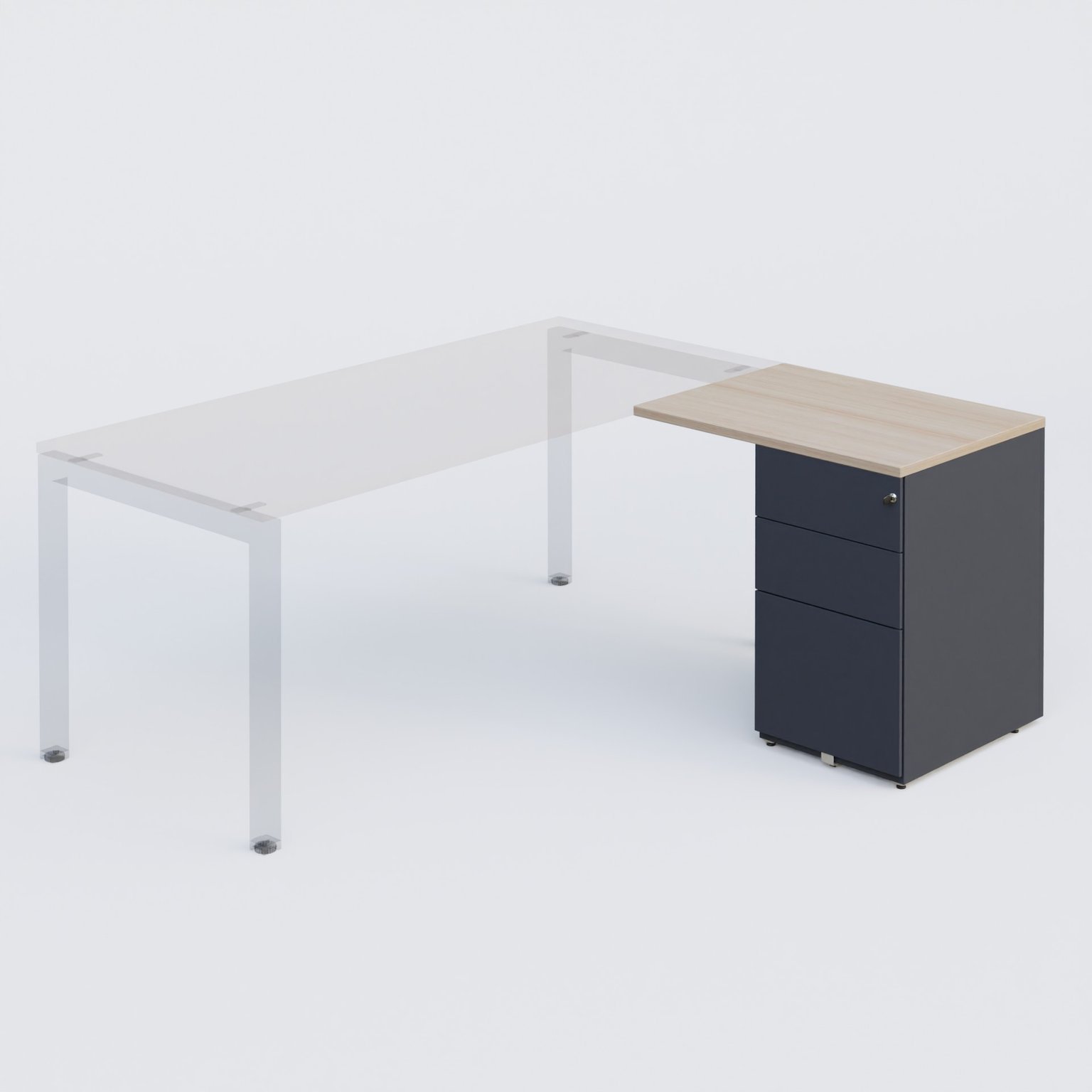 Retour direct 80x60cm sur caisson métal HB P.60cm 3 tiroirs, plateau acacia, structure anthracite