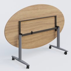 [Pas de famille] - [Pas de sous famille] - Table ovale abattante gamme Design 200-110 cm. Plateau Noyer et pietement Aluminium.