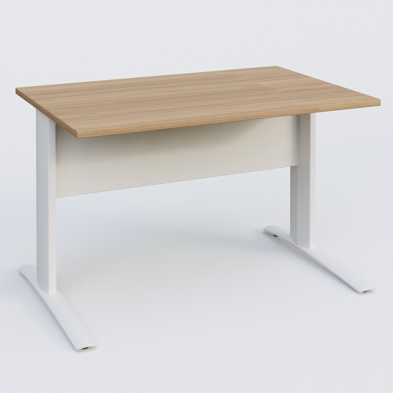 K1 Plateau droit 120x80 avec voile de fond métal. Plateau Noyer et pietement Blanc