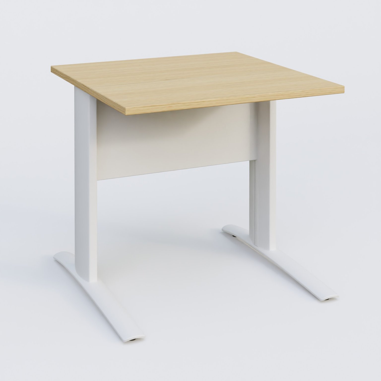 K1 Plateau droit 80x80 avec voile de fond métal. Plateau Chêne clair et pietement Blanc