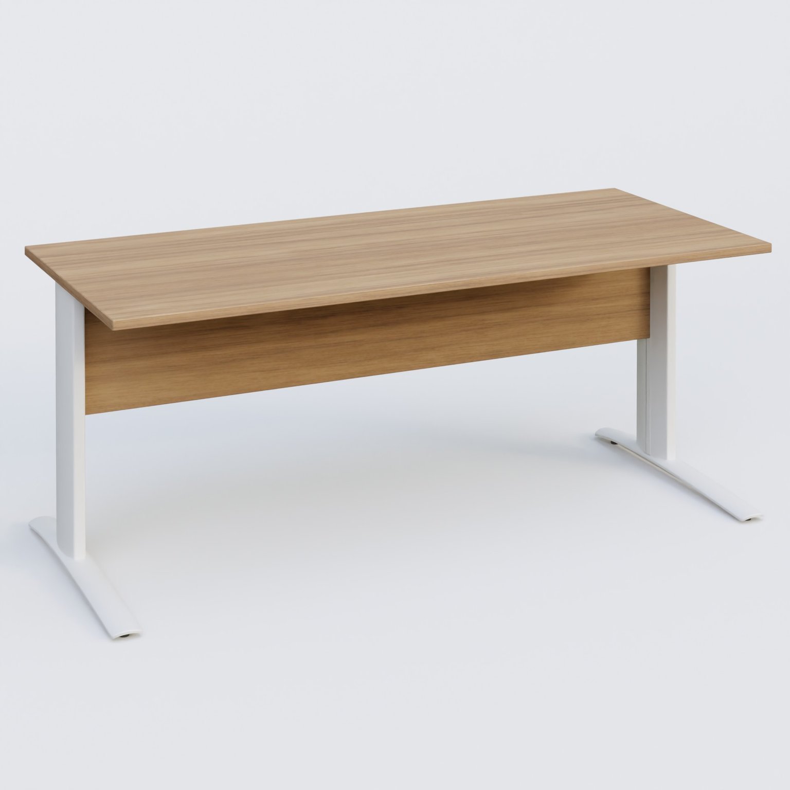 K1 Plateau droit 180x80 avec voile de fond bois. Plateau Noyer et pietement Blanc