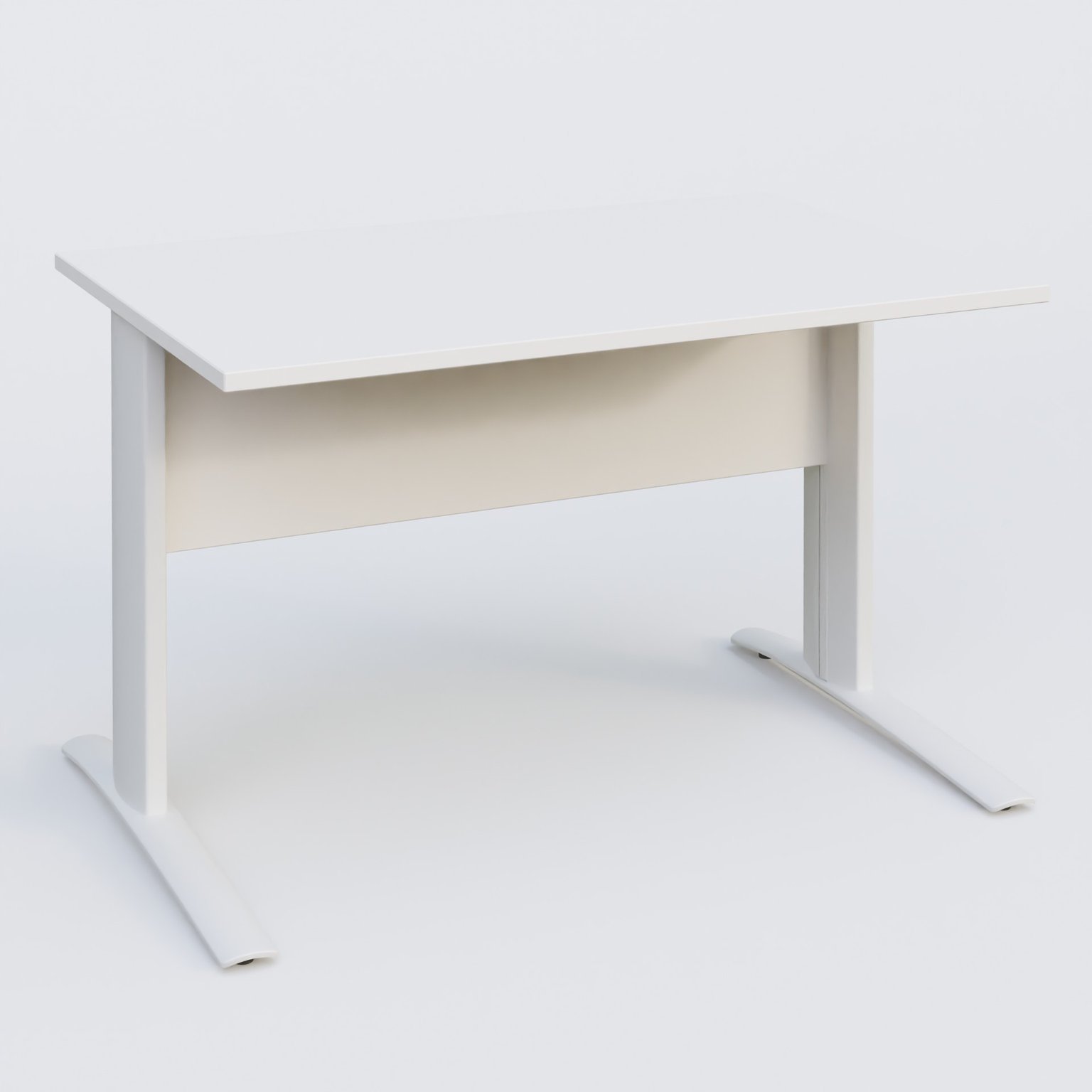 K1 Plateau droit 120x80 avec voile de fond bois. Plateau Blanc et pietement Blanc