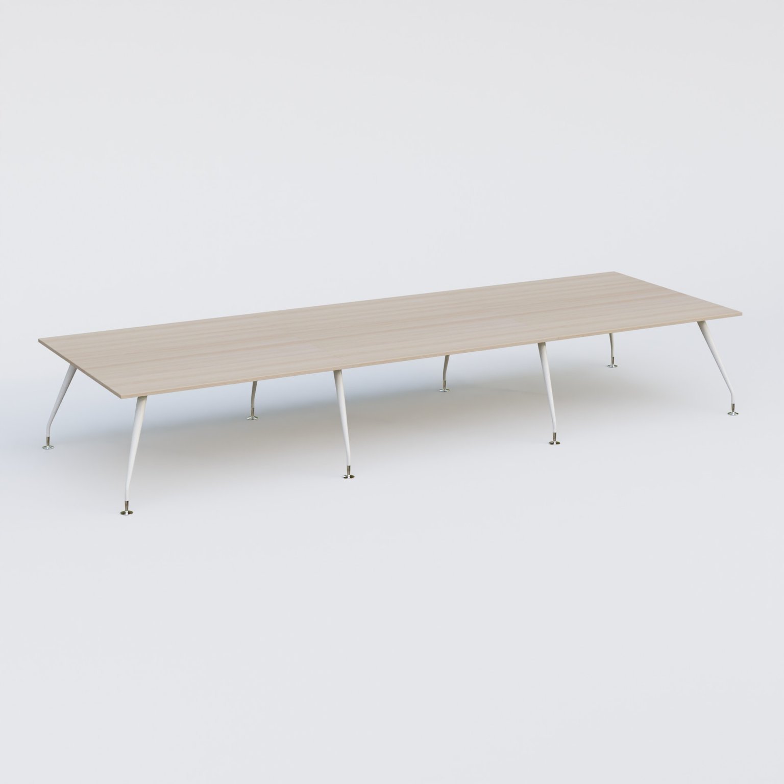 K5 table de reunion 480*165 cm. Plateau Acacia et pietement Blanc avec base chromé.
