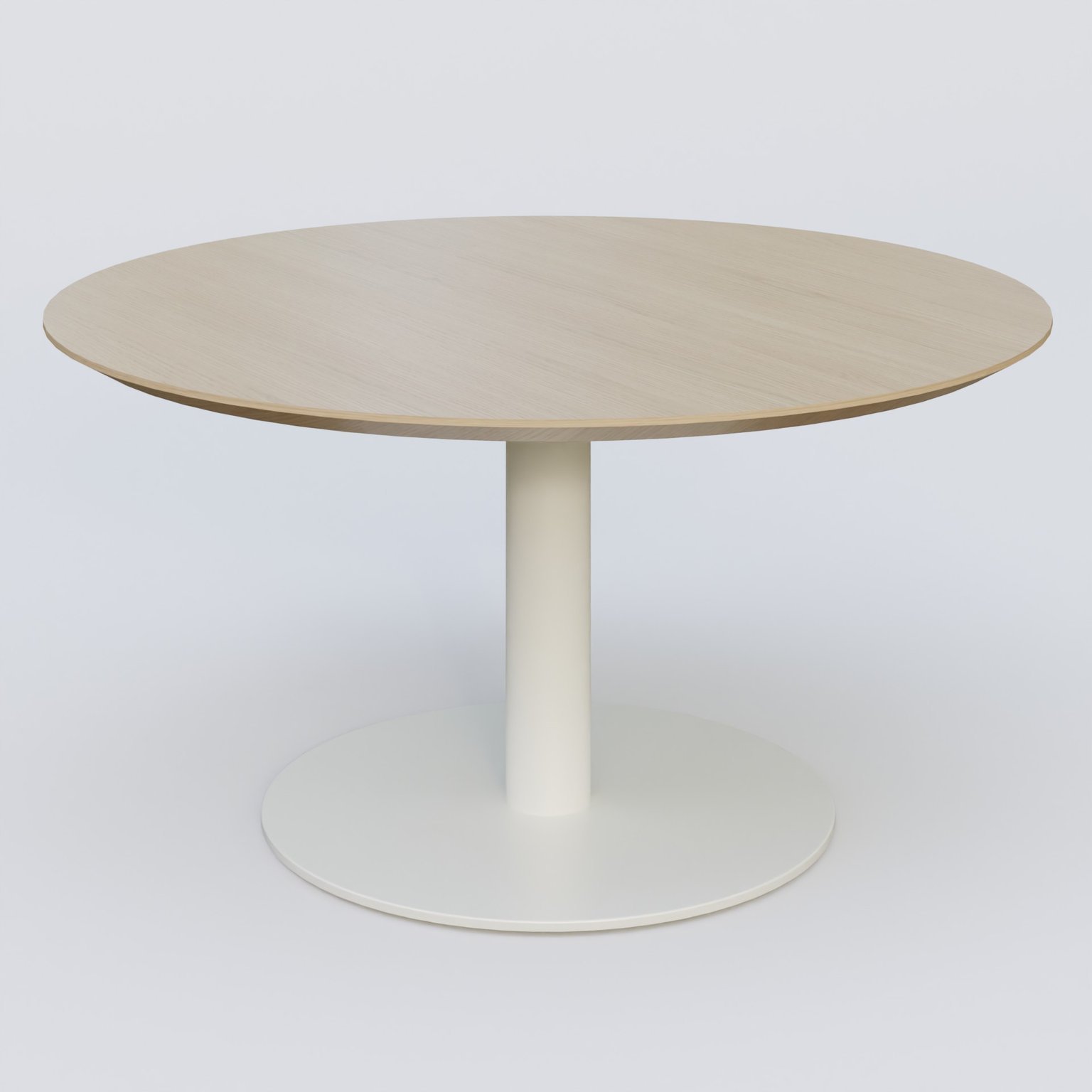 Table Basse Fashion Styl piètement colonne en métal et plateau bois. Plateau Chêne et pietement Blanc (RAL 9010).