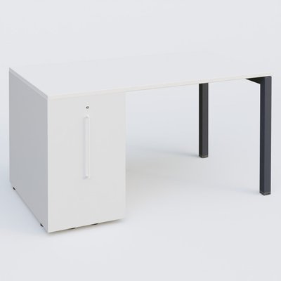 [Pas de famille] - [Pas de sous famille] - K3 Plateau droit 140x80 avec tour de rangement sous le plateau à gauche. Plateau Blanc et pietement Anthracite
