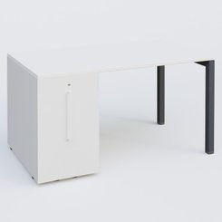 [Pas de famille] - [Pas de sous famille] - K3 Plateau droit 140x80 avec tour de rangement sous le plateau à gauche. Plateau Blanc et pietement Anthracite