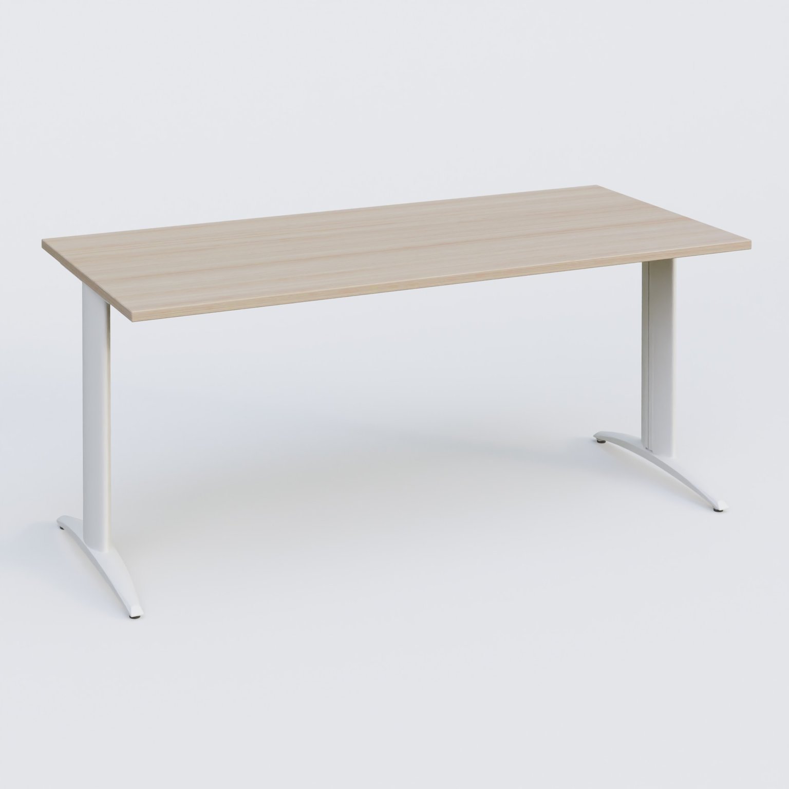 Plan droit, pieds fixes, 160x70cm, plateau acacia, structure blanc