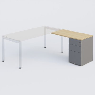 [Pas de famille] - [Pas de sous famille] - K3 retour direct 120x60cm sur caisson métal HB P.60cm 3 tiroirs. Plateau Chêne clair et caisson Aluminium