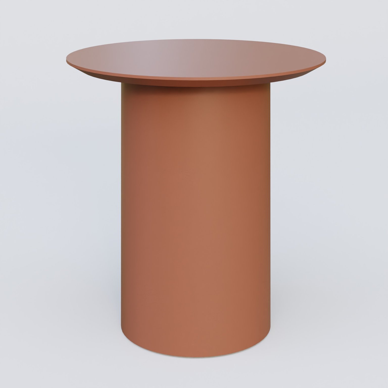 Table Basse Fashion Styl piètement colonne en métal D-26cm et plateau bois. Plateau Brun cuivré (RAL 8004) et pietement Brun cuivré (RAL 8004).