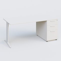 [Pas de famille] - [Pas de sous famille] - K2 Plateau droit 180x80 avec caisson porteur mélamine sous le plateau. Plateau , caisson Blanc et pietement Blanc