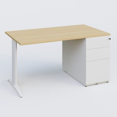 [Pas de famille] - [Pas de sous famille] - K2 Plateau droit 140x80 avec caisson métalique sous le plateau. Plateau Chêne clair et pietement Blanc