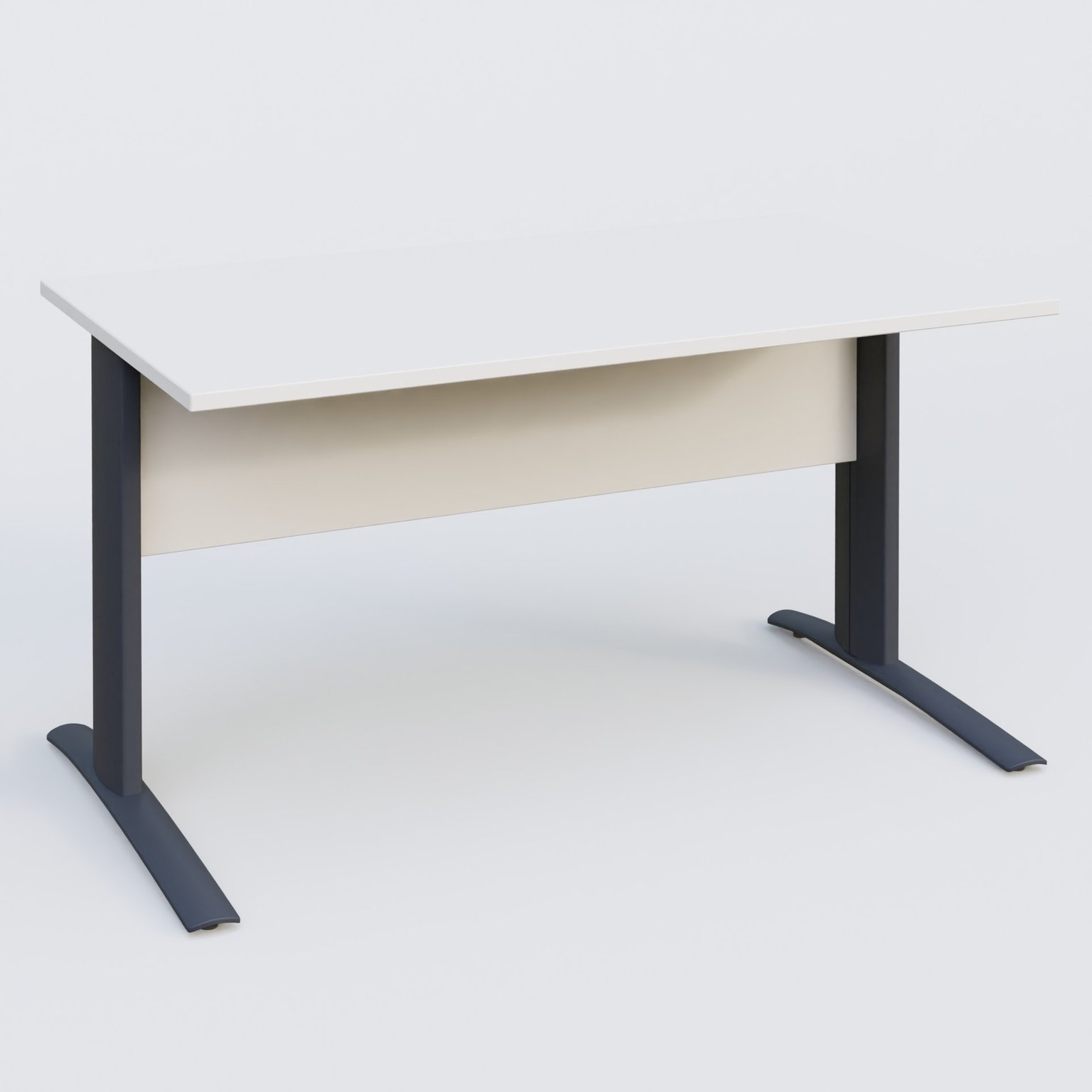 K1 Plateau droit 140x80 avec voile de fond bois. Plateau Blanc et pietement Anthracite