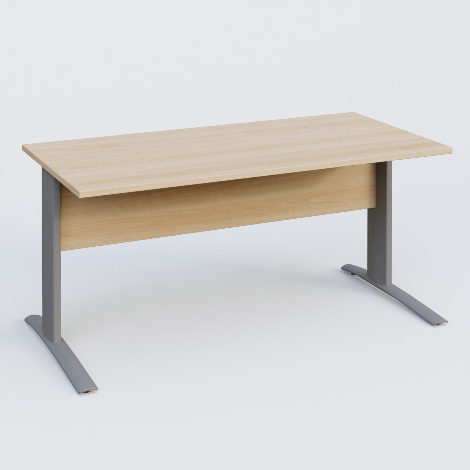 K1 Plateau droit 160x80 avec voile de fond bois. Plateau Hêtre et pietement Aluminium