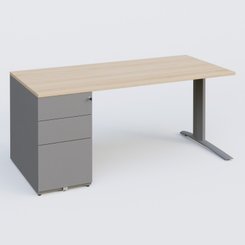 [Pas de famille] - [Pas de sous famille] - K1 Plateau droit 180x80 avec caisson métal porteur sous plateau à gauche. Plateau Hêtre et pietement Aluminium