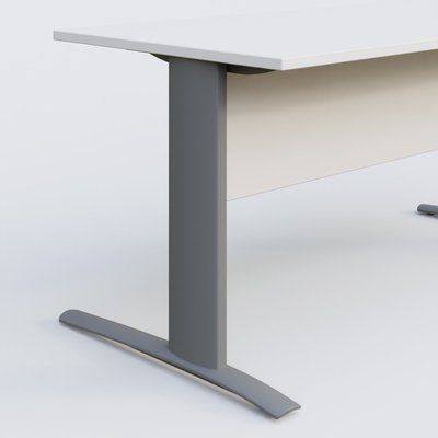 Gamme K1 - Plans droits - K1 Plateau droit 80x80 avec voile de fond bois. Plateau Blanc et pietement Aluminium