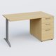 K2 Plateau droit 140x80 avec caisson porteur mélamine sous le plateau. Plateau , caisson Chêne clair et pietement Aluminium