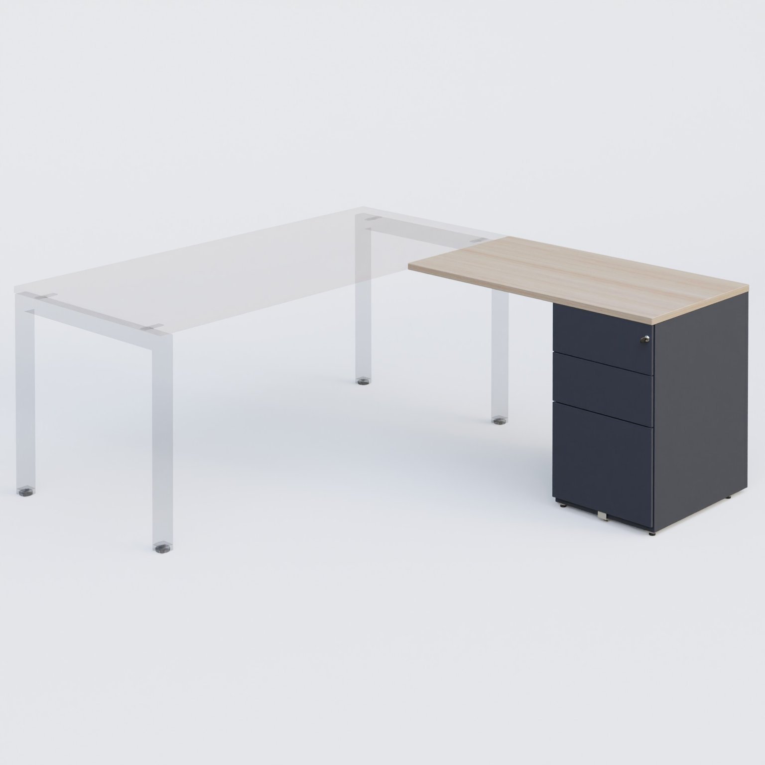 Retour direct 100x60cm sur caisson métal HB P.60cm 3 tiroirs, plateau acacia, structure anthracite