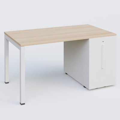 [Pas de famille] - [Pas de sous famille] - K3 Plateau droit 140x80 avec tour de rangement sous le plateau à droite. Plateau Hêtre et pietement Blanc