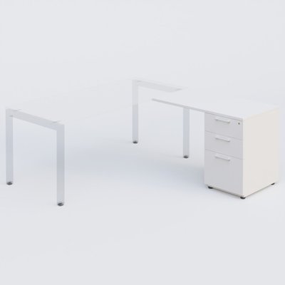 Gamme K3 - Extensions - Plans droits - Retour direct 120x60cm sur caisson porteur bois 3 tiroirs blanc/blanc - sur délai