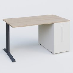 [Pas de famille] - [Pas de sous famille] - K1 Plateau droit 140x80 avec tour de rangement sous plateau à droite. Plateau Acacia et pietement Anthracite