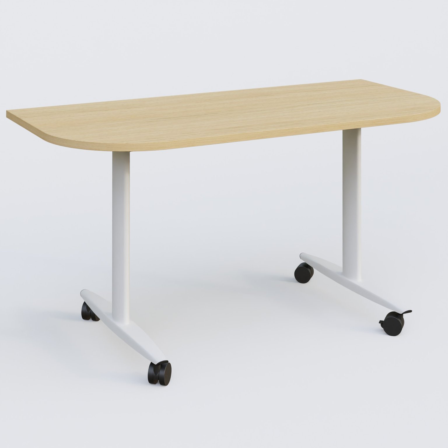 Module d'extrémité pour table abattante gamme Design 145*70 cm. Plateau Chêne clair et pietement Blanc.