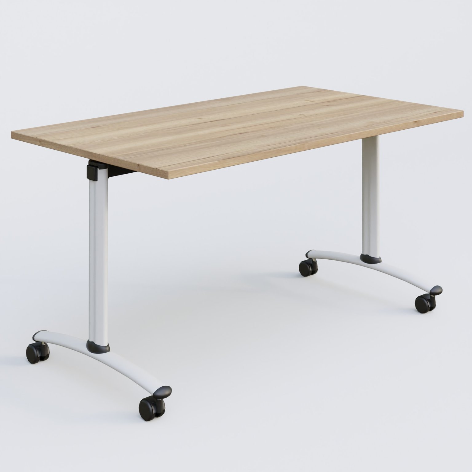Table abattante gamme Arca 140-80 cm. Plateau Chêne naturel et pietement Blanc.