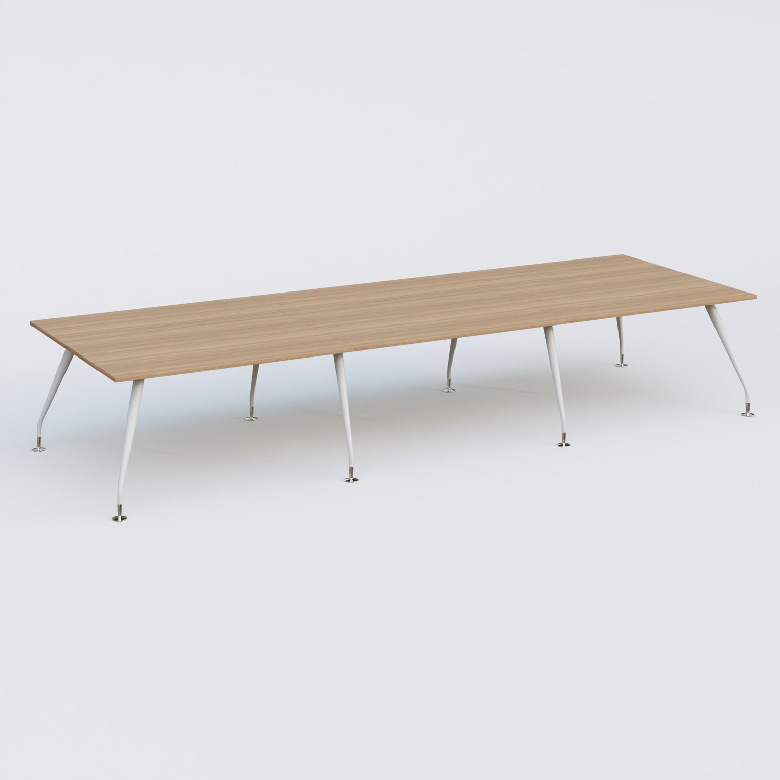 K5 table de reunion 420*145 cm. Plateau Noyer et pietement Blanc avec base chromé.