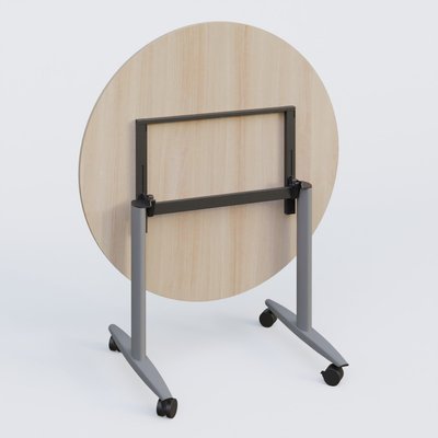 TABLES ABATTANTES - New Design - Table ronde abattante gamme Design D110 cm. Plateau Acacia et pietement Aluminium.