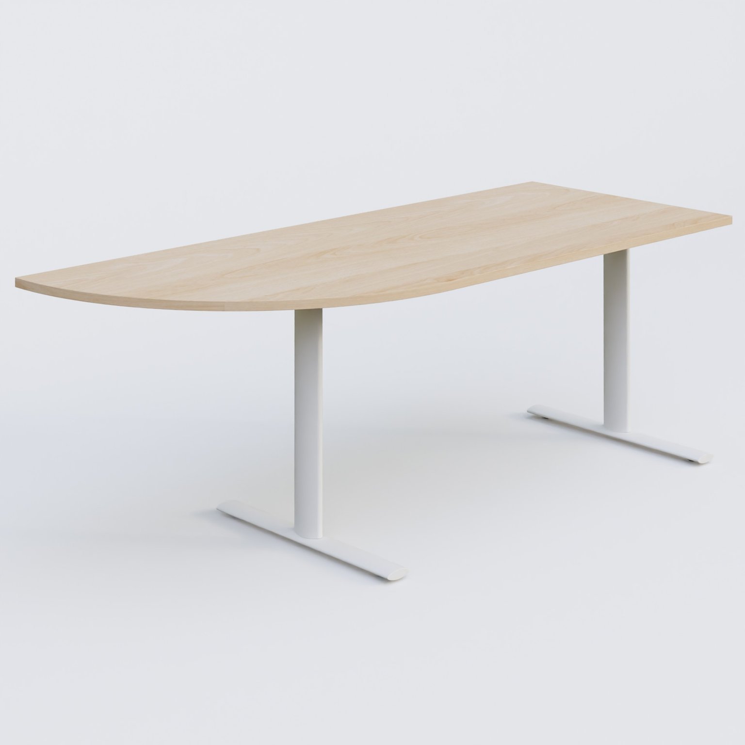 Module d'angle 90° intégré à gauche, gamme Pure 200-80 cm. Plateau Hêtre et pietement Blanc.