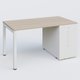 K3 Plateau droit 140x80 avec tour de rangement sous le plateau à droite. Plateau Acacia et pietement Blanc