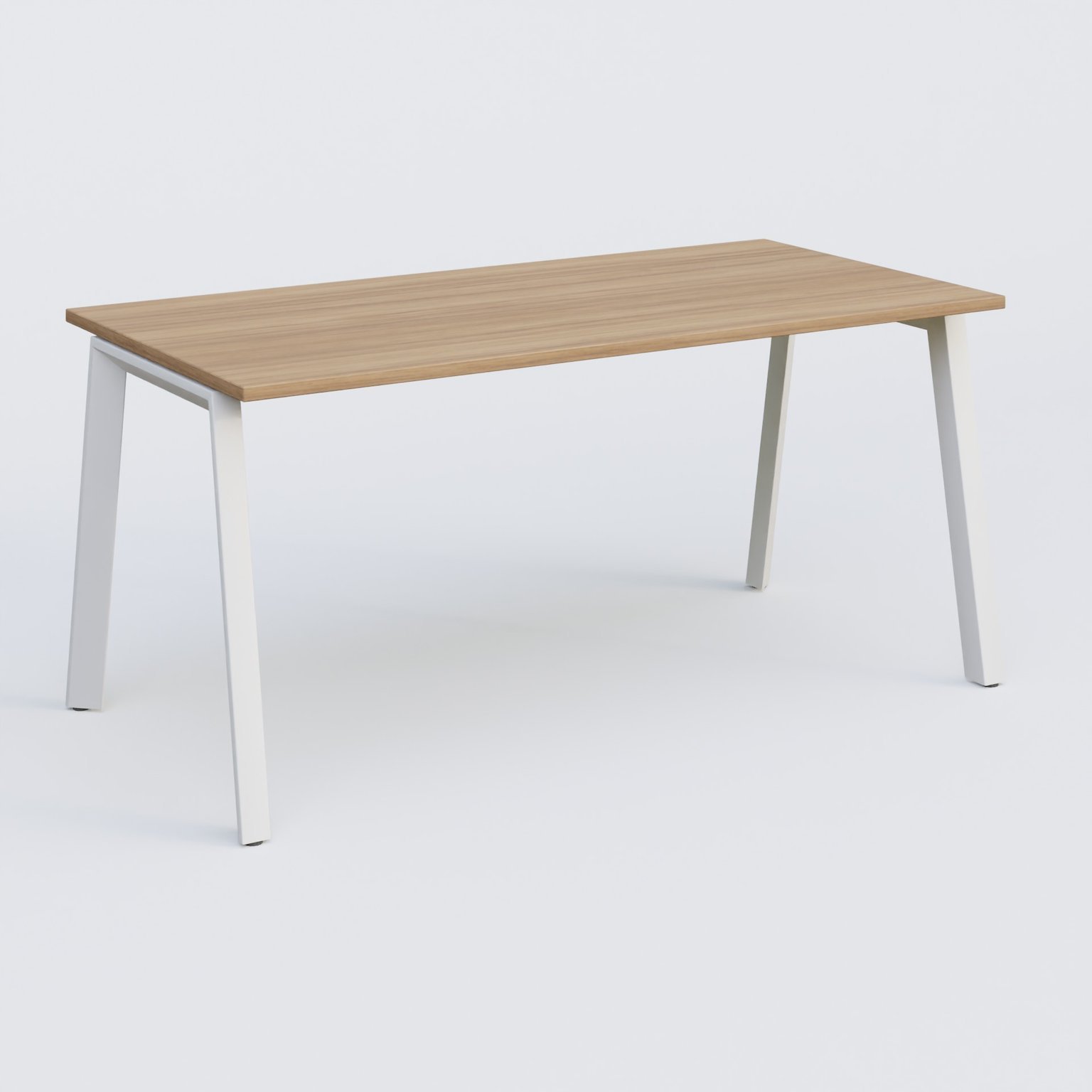 K8 plan droit 160*80 sur pieds fixe. Plateau Noyer et pietement Blanc