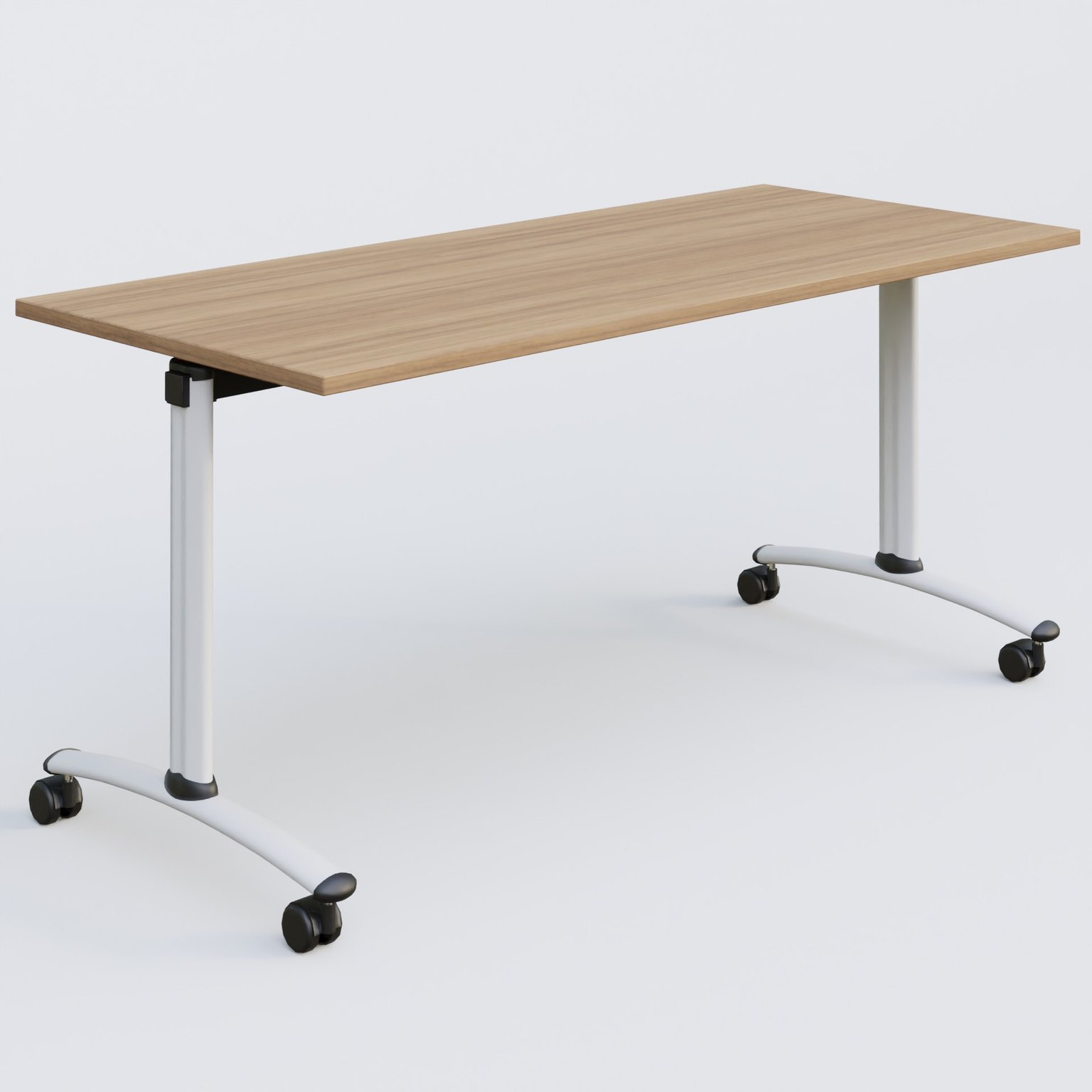 Table abattante gamme Arca 160-70 cm. Plateau Noyer et pietement Blanc.