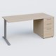 K1 Plateau droit 160x80 avec caisson porteur sous plateau mélamine à droite. Plateau Acacia et pietement Aluminium