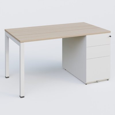 [Pas de famille] - [Pas de sous famille] - K3 Plateau droit 140x80 avec caisson métalique sous le plateau. Plateau Acacia et pietement Blanc